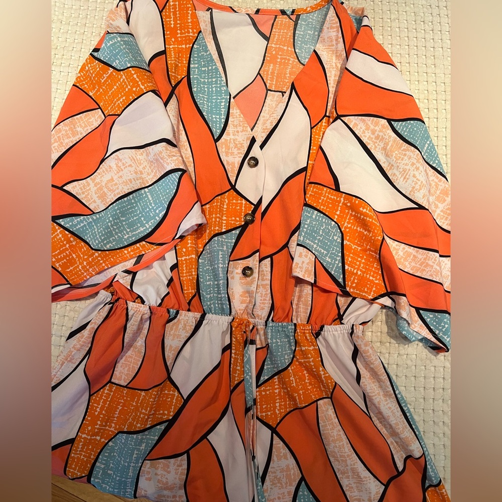 Cupshe Orange and Blue Patterned Jumpsuit